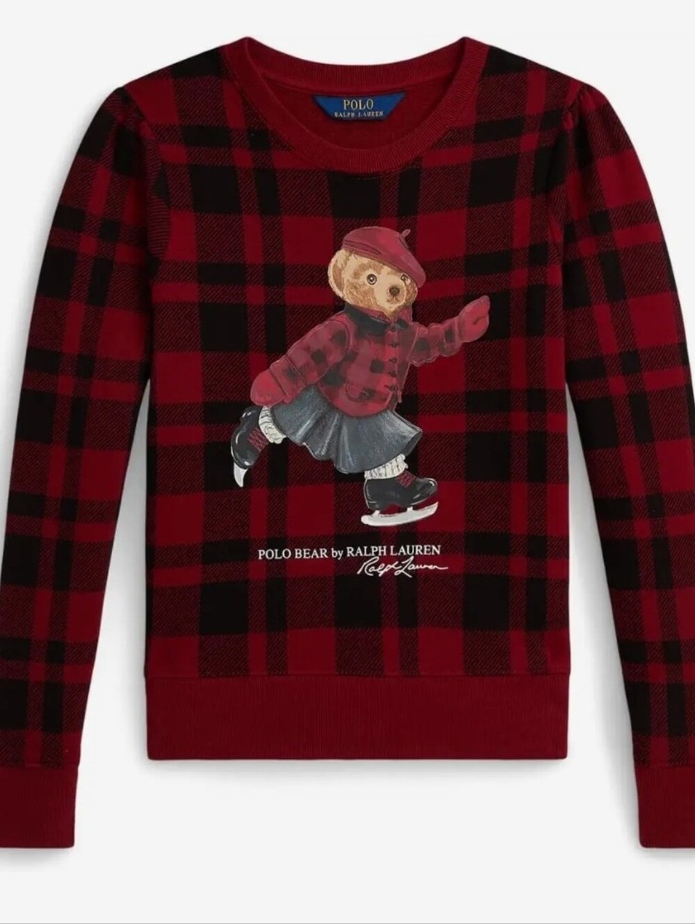 Polo Ralph Lauren Girls Plaid Ice Skating Polo Bear Fleece Sweatshirt 7